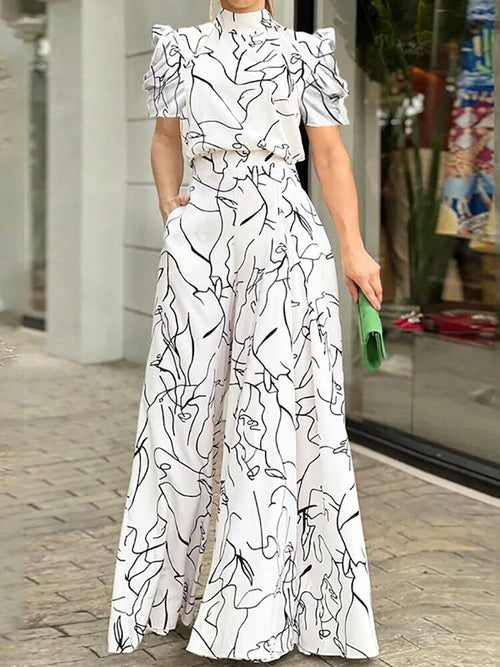 Sexy Print Jumpsuit High Streetwear Bodycon Wide Leg Romper