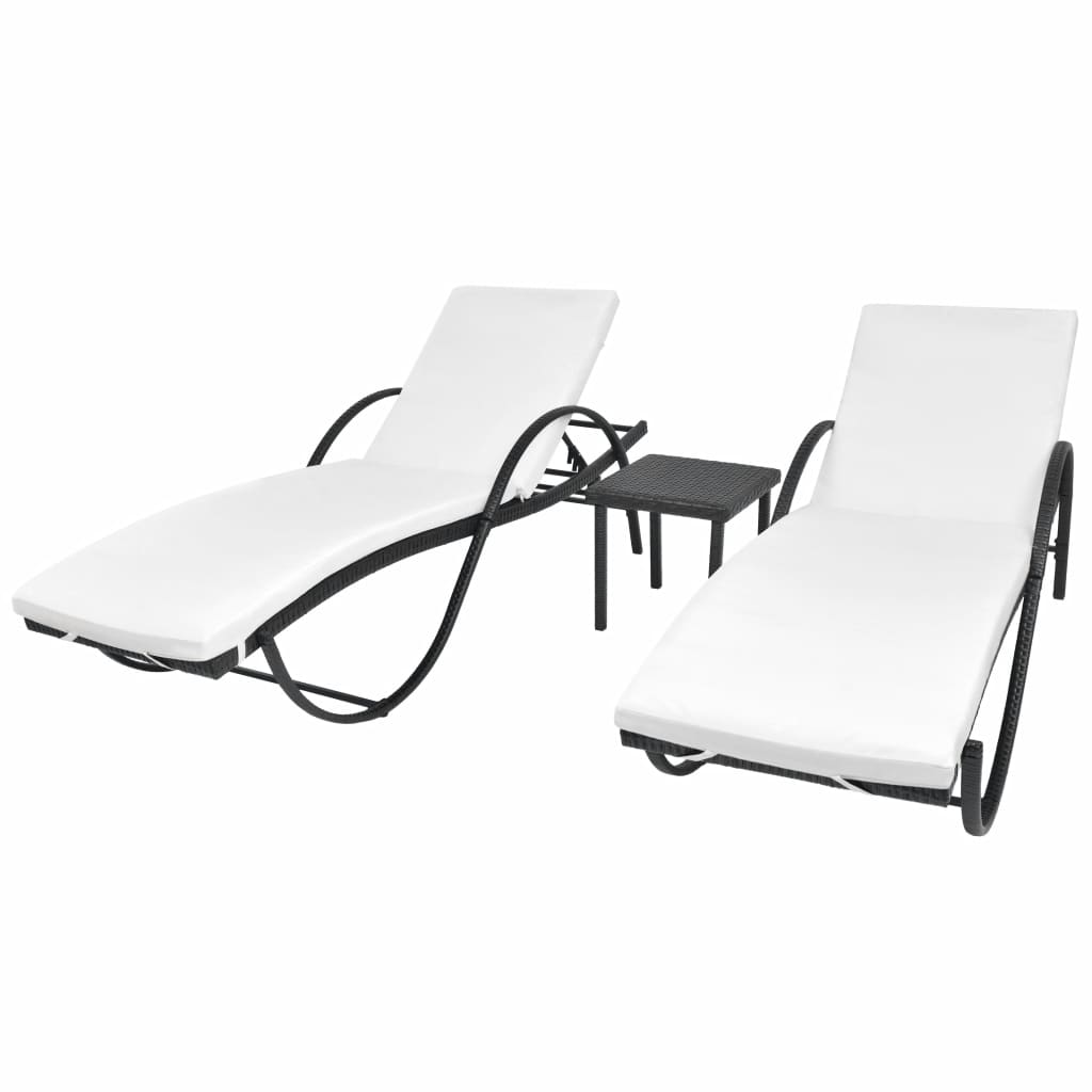 Sun Loungers 2 pcs with Table Poly Rattan Brown