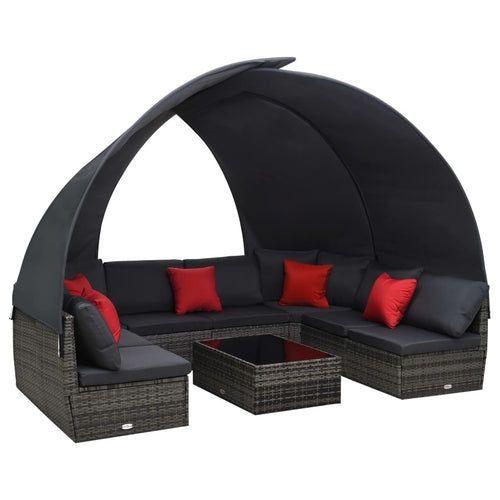 9 Piece Garden Lounge Set with Canopy Poly Rattan Anthracite