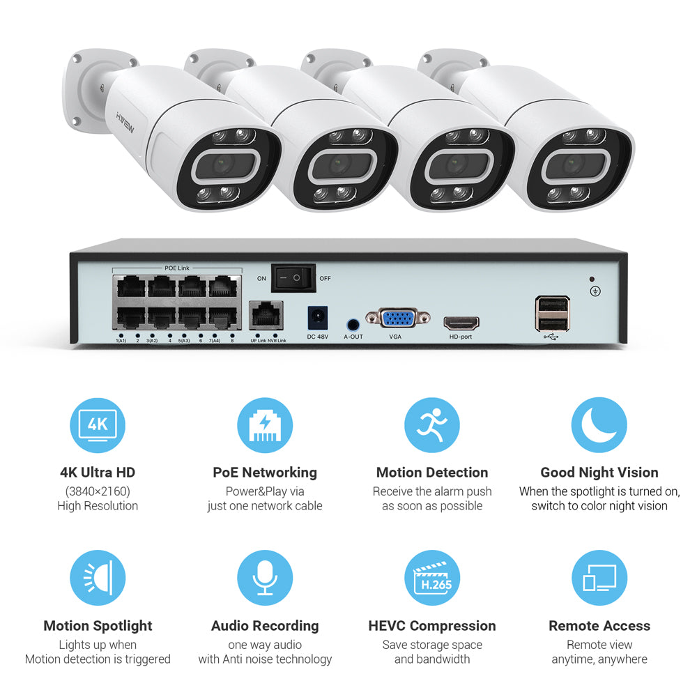 H.view 8ch 5mp 8mp 4k Cctv Security Cameras System Home Video