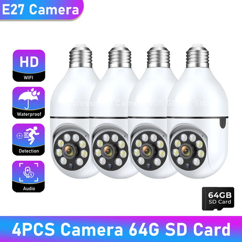 1/2/4PCS E27 Bulb Wifi Camera Surveillance Night Vision Full Color Ai