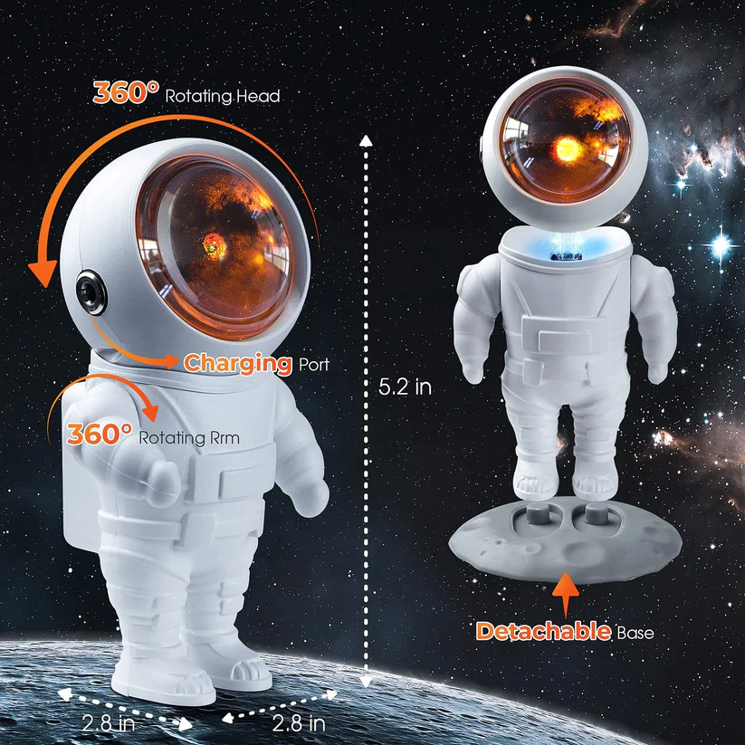 Rechargeable  Astronaut LED Sunset Projection Lamp with Base