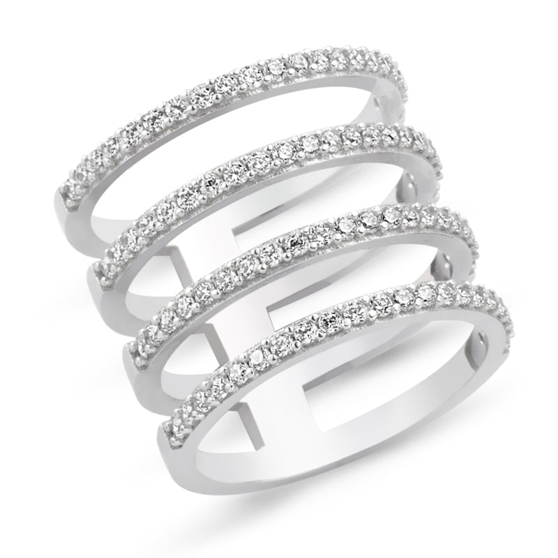 Dainty Four Multi Band Silver Stacked Ring