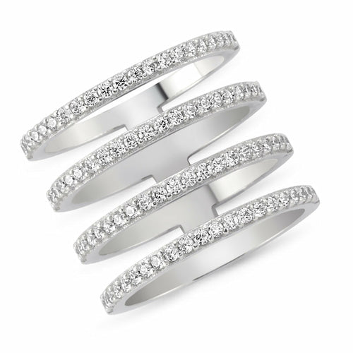 Dainty Four Multi Band Silver Stacked Ring